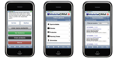 Capturas del Mobile CRM en Iphone e Ipod Touch